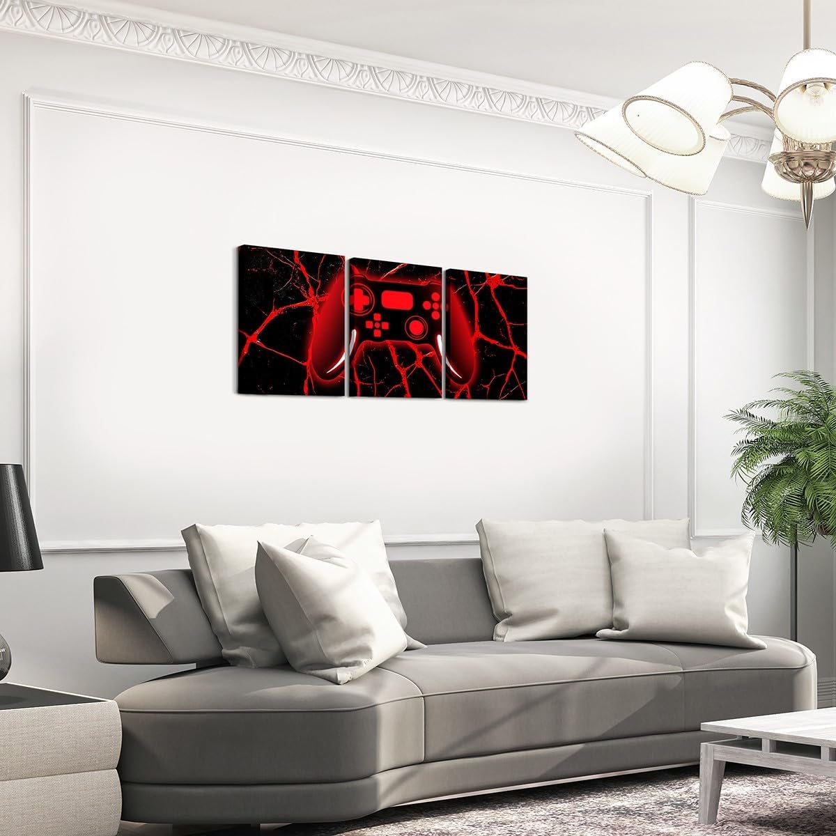 Feelyou 3pcs Kids Boys Gamer Canvas Wall Art for Living Room Gaming Picture Wall Decor for Dining Room Bedroom Bathroom Geometric Red and Black Game Controller Poster Painting for Home Decor