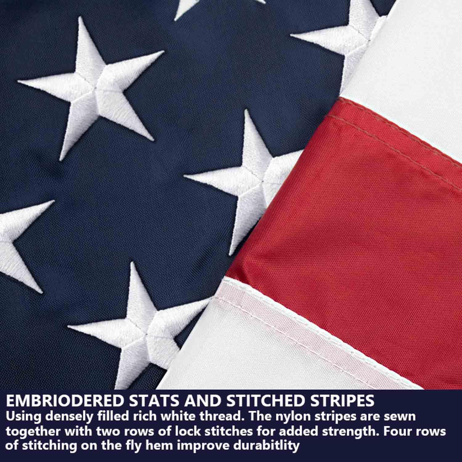 US-Flagge Aus Schwerem Nylon – Made In USA, Gestickte Sterne, Genähte Streifen, UV- & Wetterbeständig