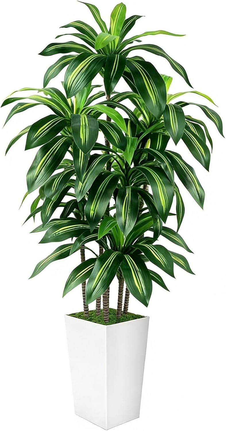 5FT Fake Plant Artificial Dracaena Tree Indoor - Faux Plants Indoor Tall with White Planter - Fake Tree Floor Plant Artificial Plants Decor for Living Room Office