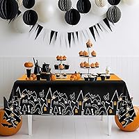 Vista 3 de Childom Paquete de 3 manteles de Halloween, manteles de plástico desechables de 54" x 108", decoraciones de Halloween, cubierta de mesa de plástico