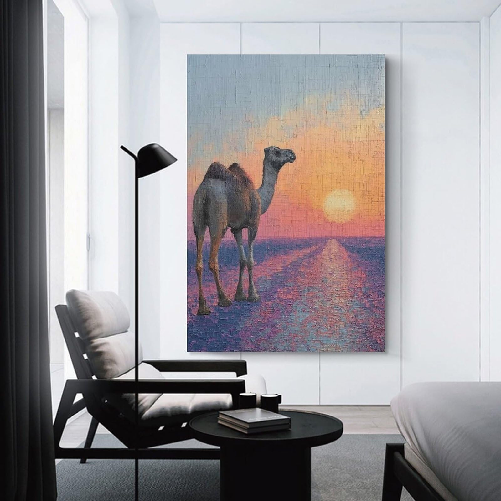 Junmoney Camel in A Desert Sunset Decorative Wall Artwork 12x18inch(30x45cm), for Living Room, Lounge Or Sitting Room, A Home Accent with Warm Character
