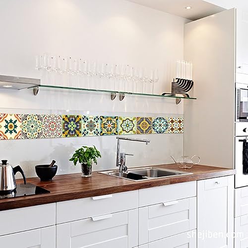 Miniatura 5 de 25 calcomanías de azulejos de estilo marroquí, murales tradicionales de bricolaje de 4 x 4 pulgadas, azulejos impermeables a prueba de aceite,