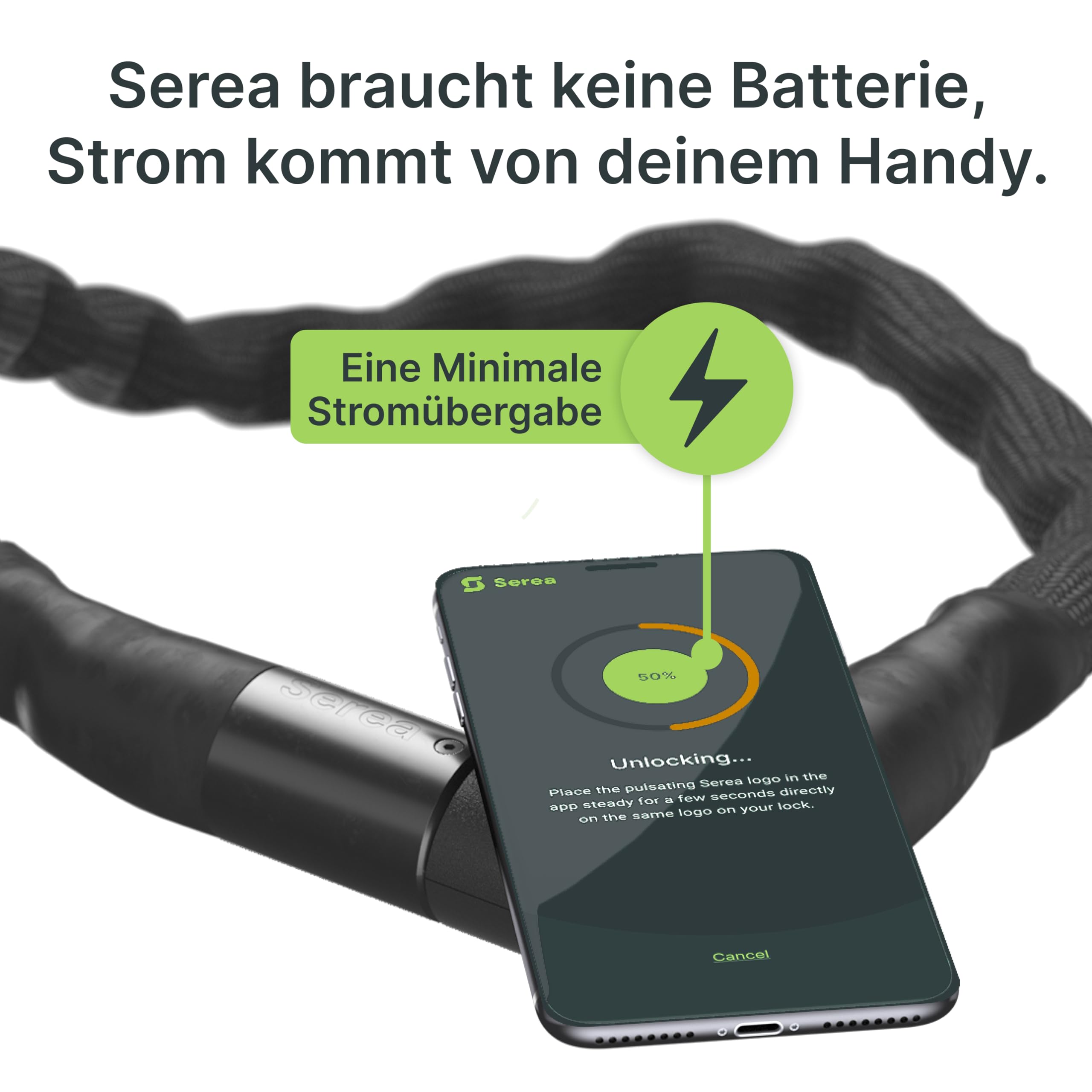 Serea Smart lock SWIFT, serratura per bicicletta, senza chiave, alta sicurezza, affidabile (nero, 125 cm)