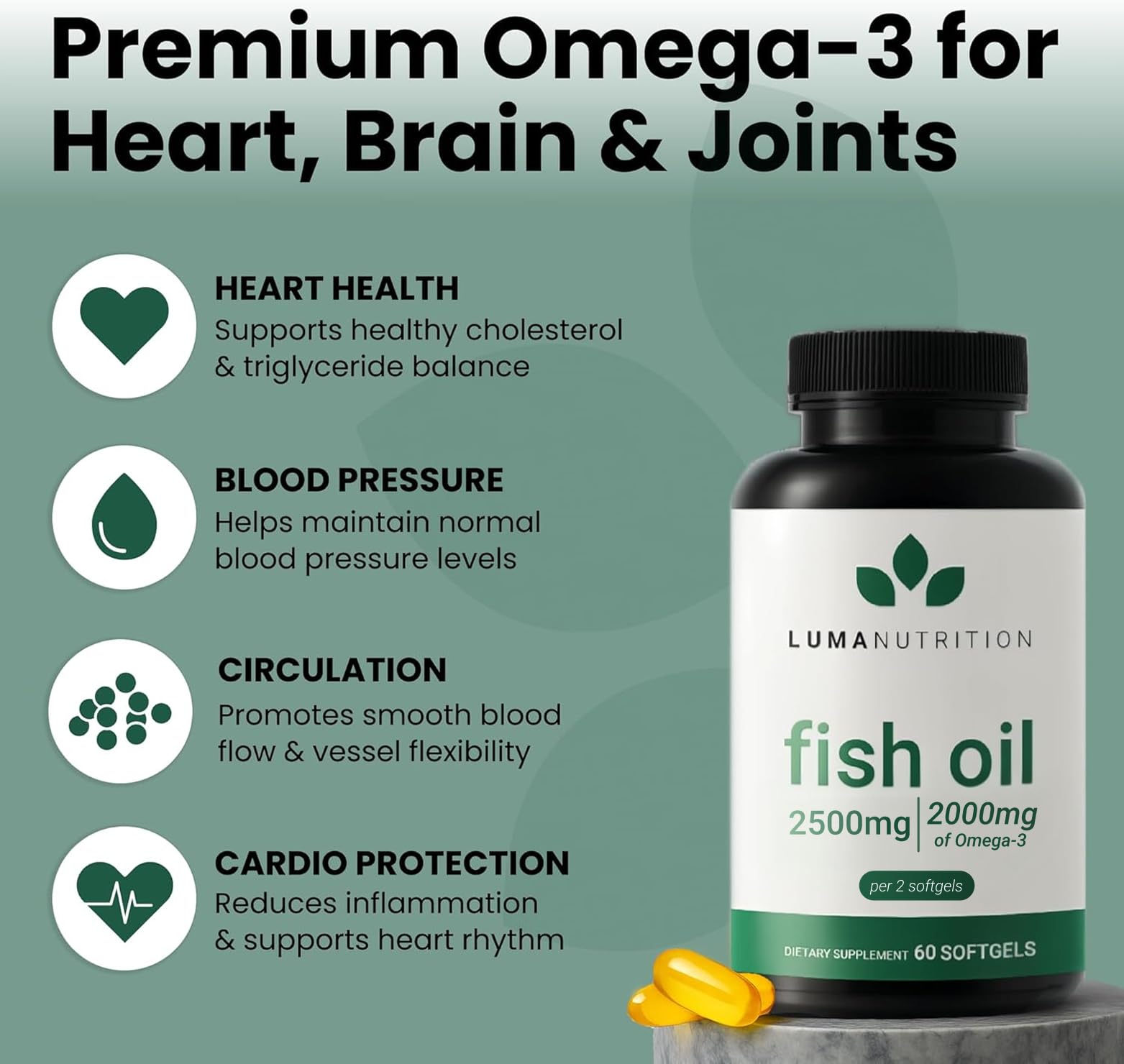 Luma Nutrition Omega 3 Fish Oil Supplement 2500mg - 60 Softgels — Amazon image 6