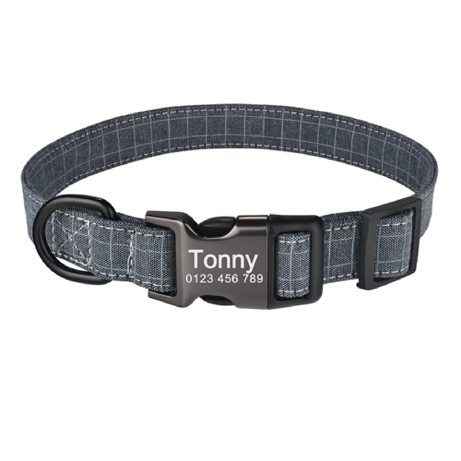 Collier en nylon pour chien S au L collier personnalisable noir et gris