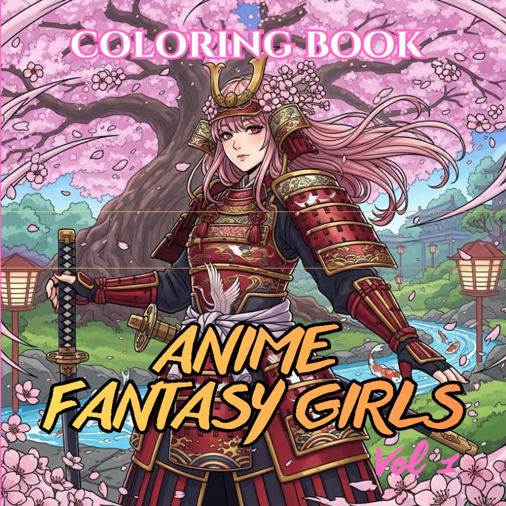 Anime Fantasy Girls: 75 Intricate Japanese-Style Warrior, Samurai, Shrine Maiden & Magical Girl Designs for Relaxation and Stress Relief (Shadow Sakura: Anime Coloring Book Series)