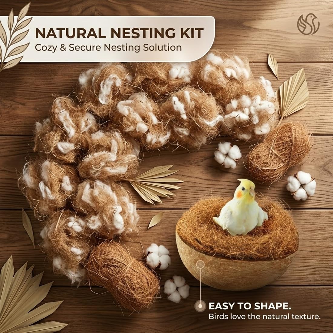 Matériau Naturel Pour Nidification d'Oiseaux, Mélange de Paille, Jute, Soie et Coton, Idéal Pour Nids de Canaris, Perruches et Autres Oiseaux, 40g