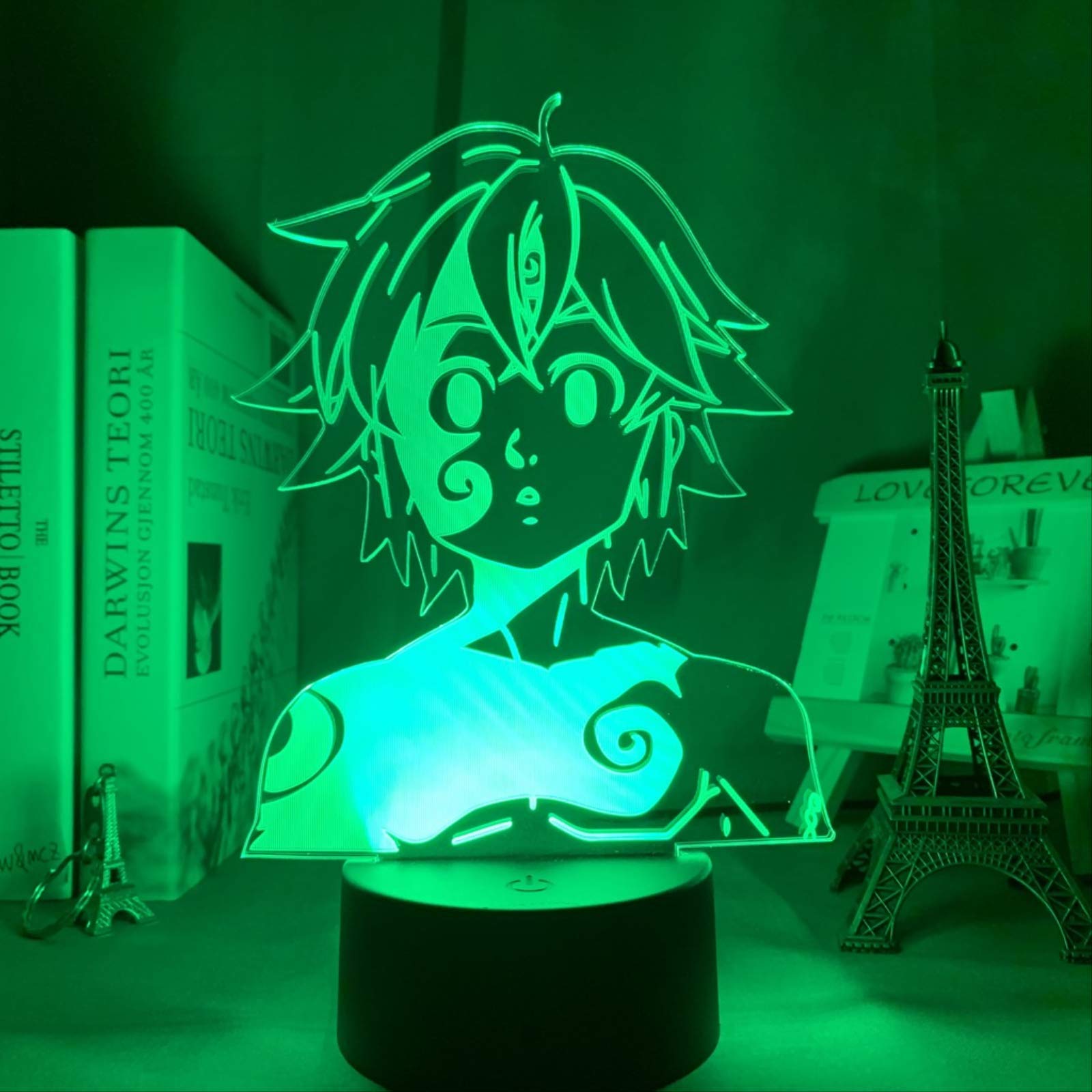 JUNLIS Manga The Seven Deadly Sins Meliodas Night Light 7 Color Change Led Kids Bedside Action Figure Fixtures 3D Visual Anime USB Desk Touch Base with Ir Control Lamp Boys Fans Man Child Toy Gift