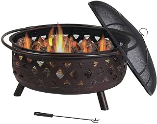 Fire Pit with Barbecue Grill Brazier with Spark Protection Barbecue Fire Pit Heating Garden Terrace Metal Fire Basket Outdoor Fireplace