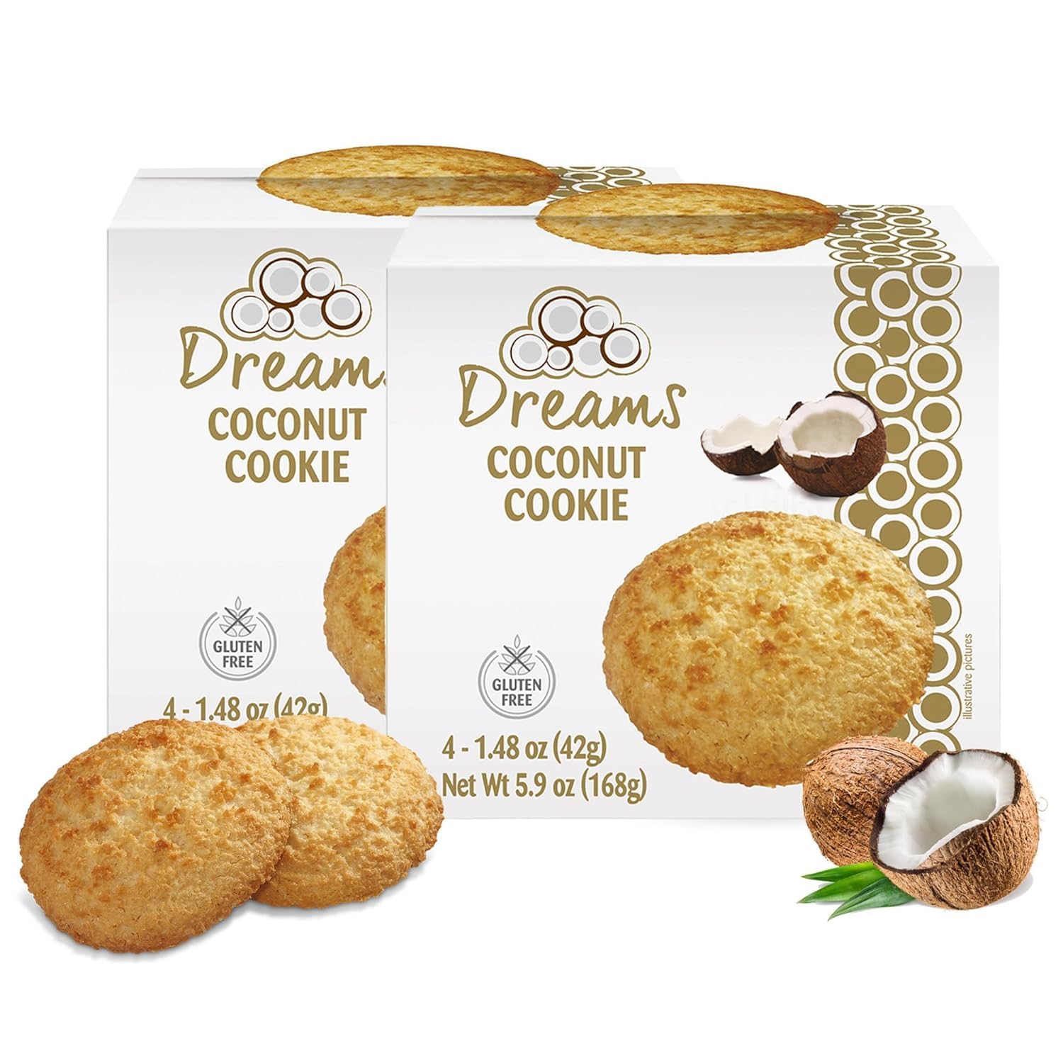 Dreams Coconut Cookies – 2 Boxes (8 Cookies) | Plain Coconut & Peanut Flavors | Gluten-Free, High Fiber, Guilt-Free Healthy Snack | 11.8oz