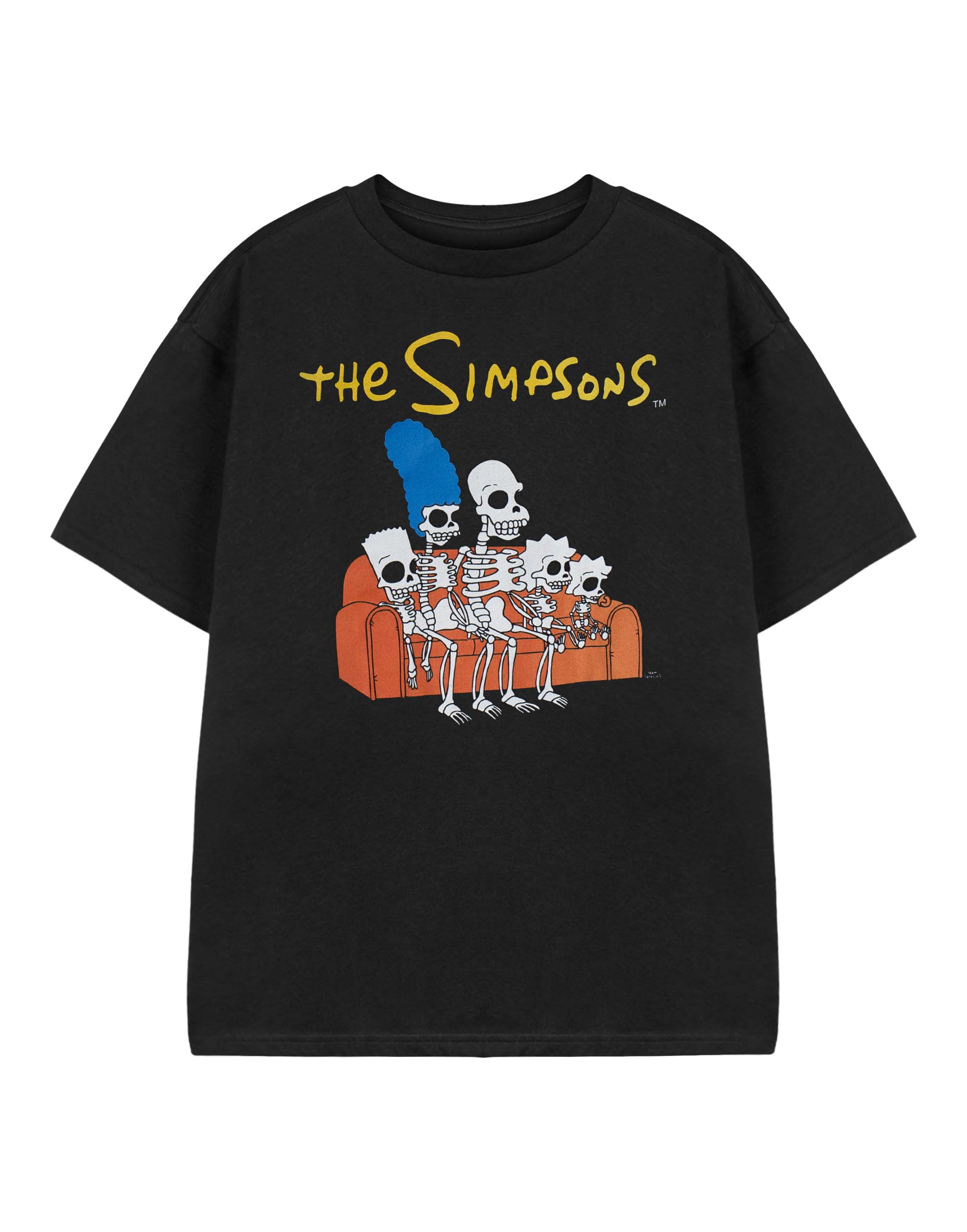 Vanilla Underground Boys Black The Simpsons Skeleton Couch Graphic Tee | Short Sleeve Crew Neck T-Shirt | Animated Tv Show Apparel For Kids & Teens | Casual Wear Top By The Simpsons