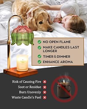Flower Candle Warmer Lamp with Timer Dimmable, Adjustable Height Christmas Birthday Gifts for Women Mom House Warming Gifts New Home Bedroom Decor, Candle Warmer Light for Jar Candle Pink Green