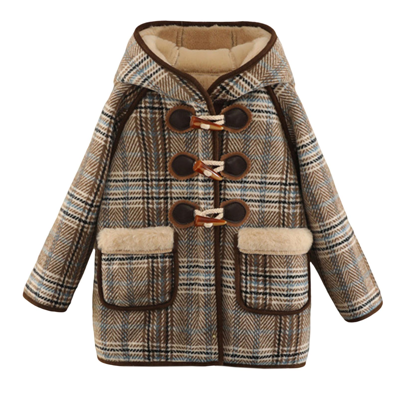 HAOLEI Abrigo de Invierno para Niños y Niñas,Chaqueta de Forro Polar con Capucha Gruesa Cálida Abrigos de Lana Manga Larga con Botones Suave y Cómodo Sherpa Outwear Ropa Niño Pequeña 1-10 Años