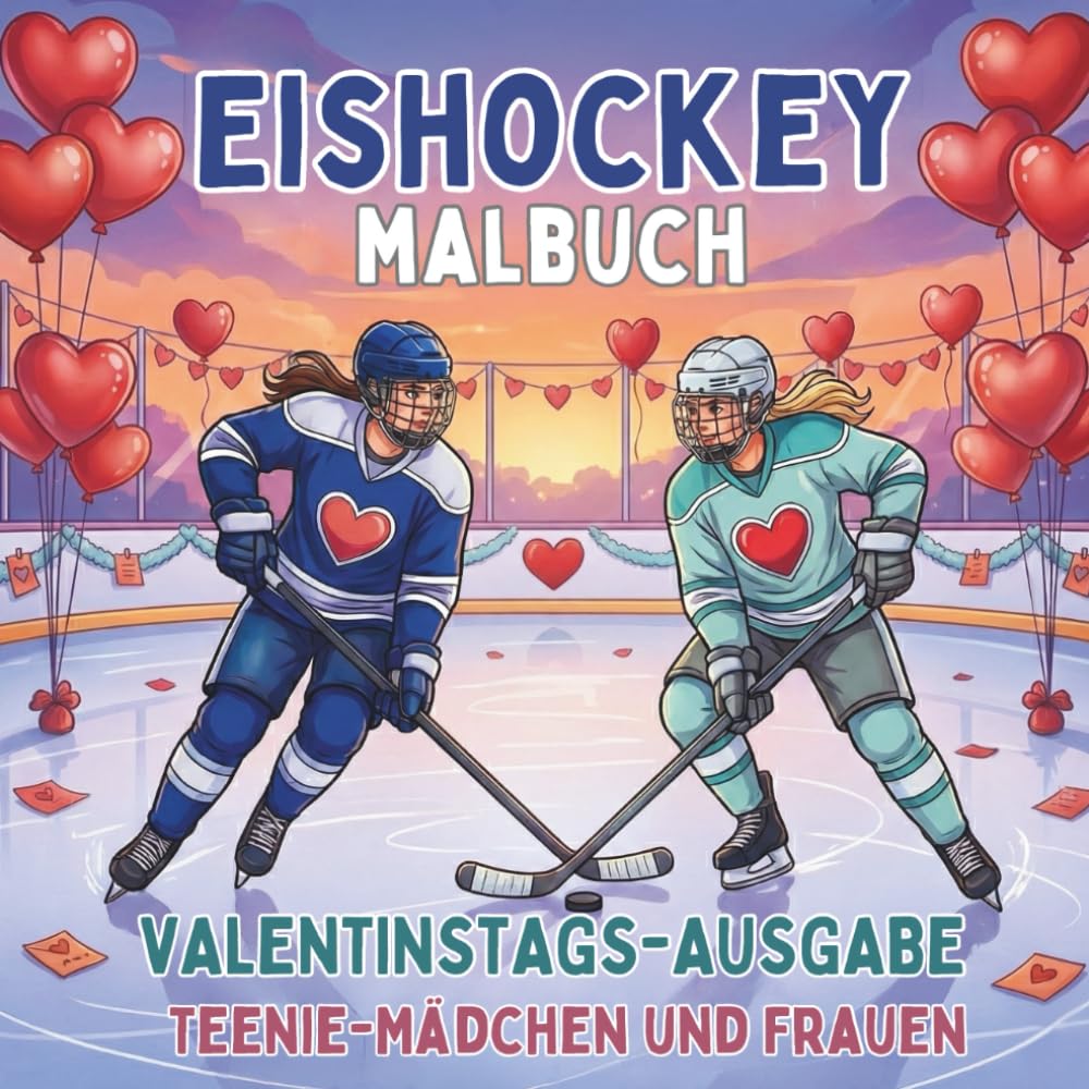 Eishockey. Malbuch. Valentinstags-Ausgabe. Teenie-Mädchen und Frauen: Romantische Eishockey-Motive für Sportlerinnen & Fans. Malspaß mit Herz & ... das ganze Jahr über erleben)