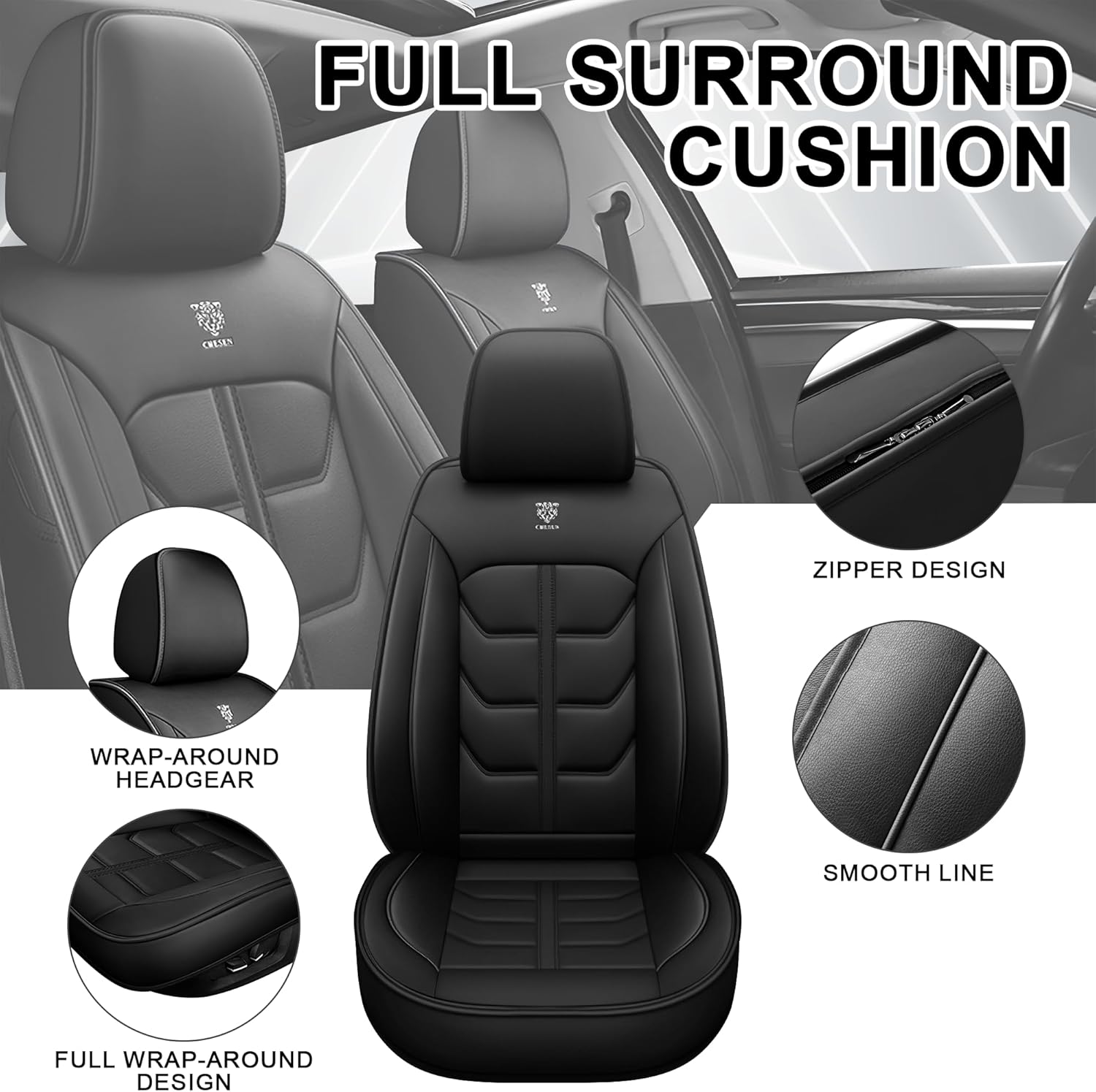 Seat Covers Full Set,Classic Seat Cover for 98% of Dodge 2000-2025,Non-Slip Leather Car Seat Covers Waterproof Soft Auto Cushion Covers with Airbag(Full Set,Black)