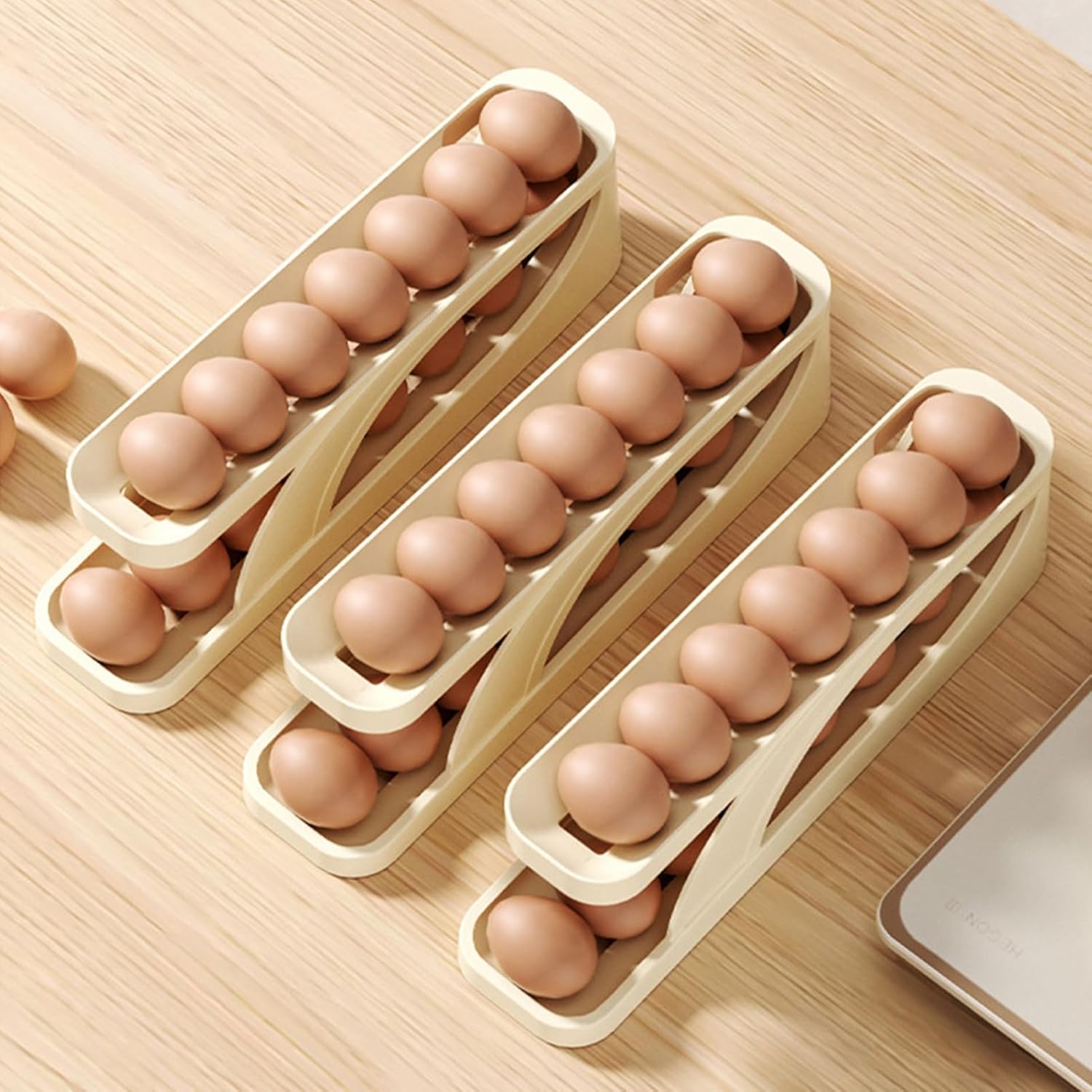 Egg Holder for Fridge 1 Set Egg Holder 2-Tier Rolling Egg Storage Container Space-Saving Egg Rack for Home Kitchen Refrigerator ()