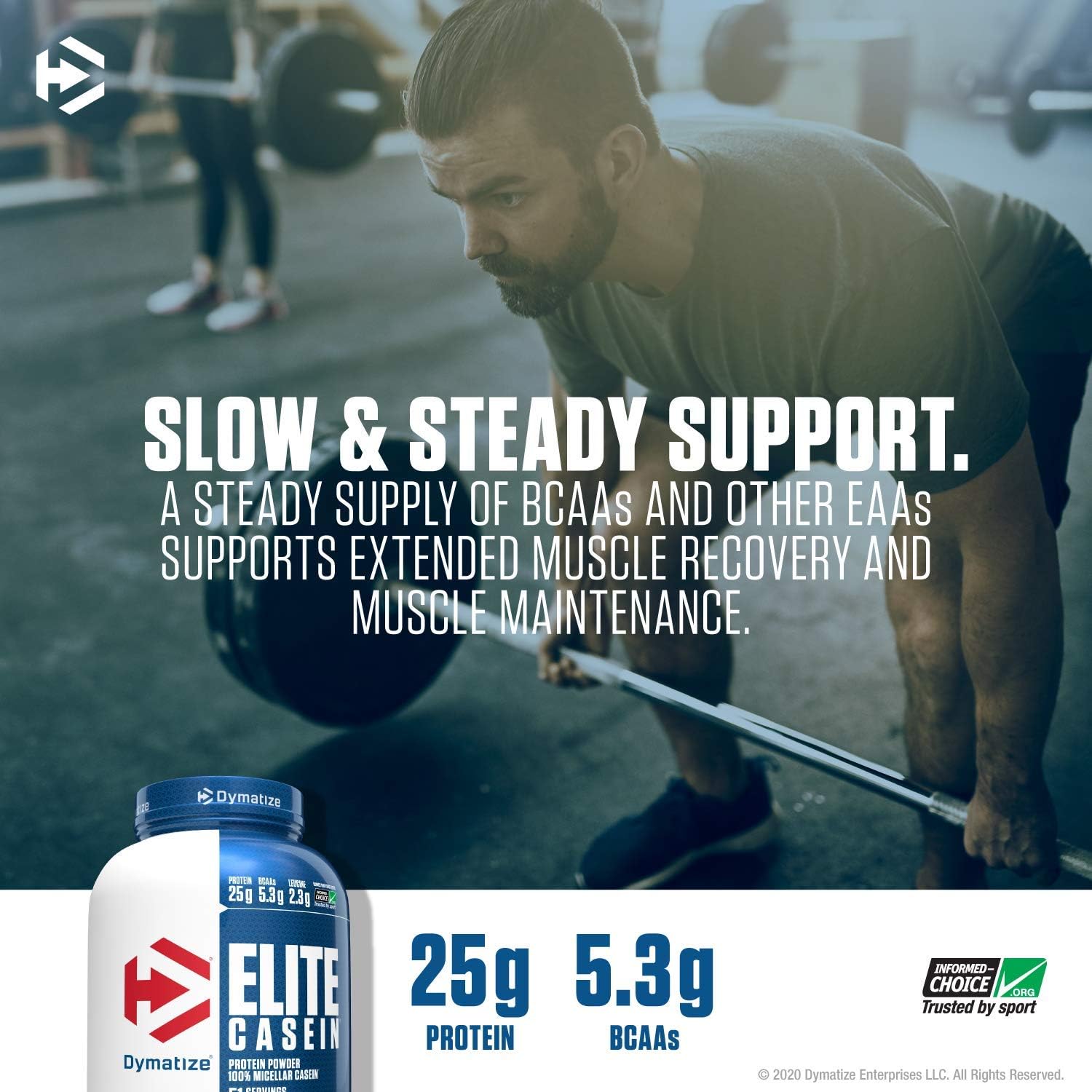 Dymatize Elite Casein Protein Powder, Slow Absorbing with Muscle Building Amino Acids, 100% Micellar Casein, 25g Protein, 5.4g BCAAs & 2.3g Leucine, Helps Overnight Recovery, Smooth Vanilla