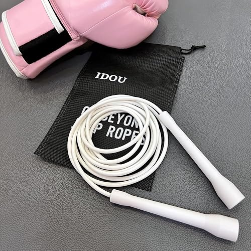 Miniatura 3 de Cuerdas de salto de PVC blanco para fitness de 0.197 in  con asas de ABS irrompiblescuerda de salto de velocidad ajustable para interiores y