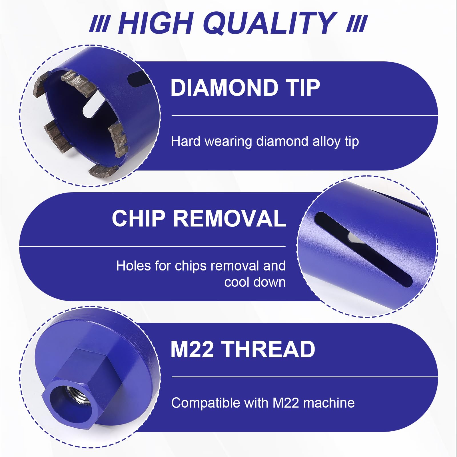 CPROSP M22 Corona Diamantata per Carotatrici Ø102mm L200mm, con Adattatore SDS PLUS e Punta di Centraggio, Corona per Foratura a Umido e a Secco, per Forare Calcestruzzo, Muratura e Pietra
