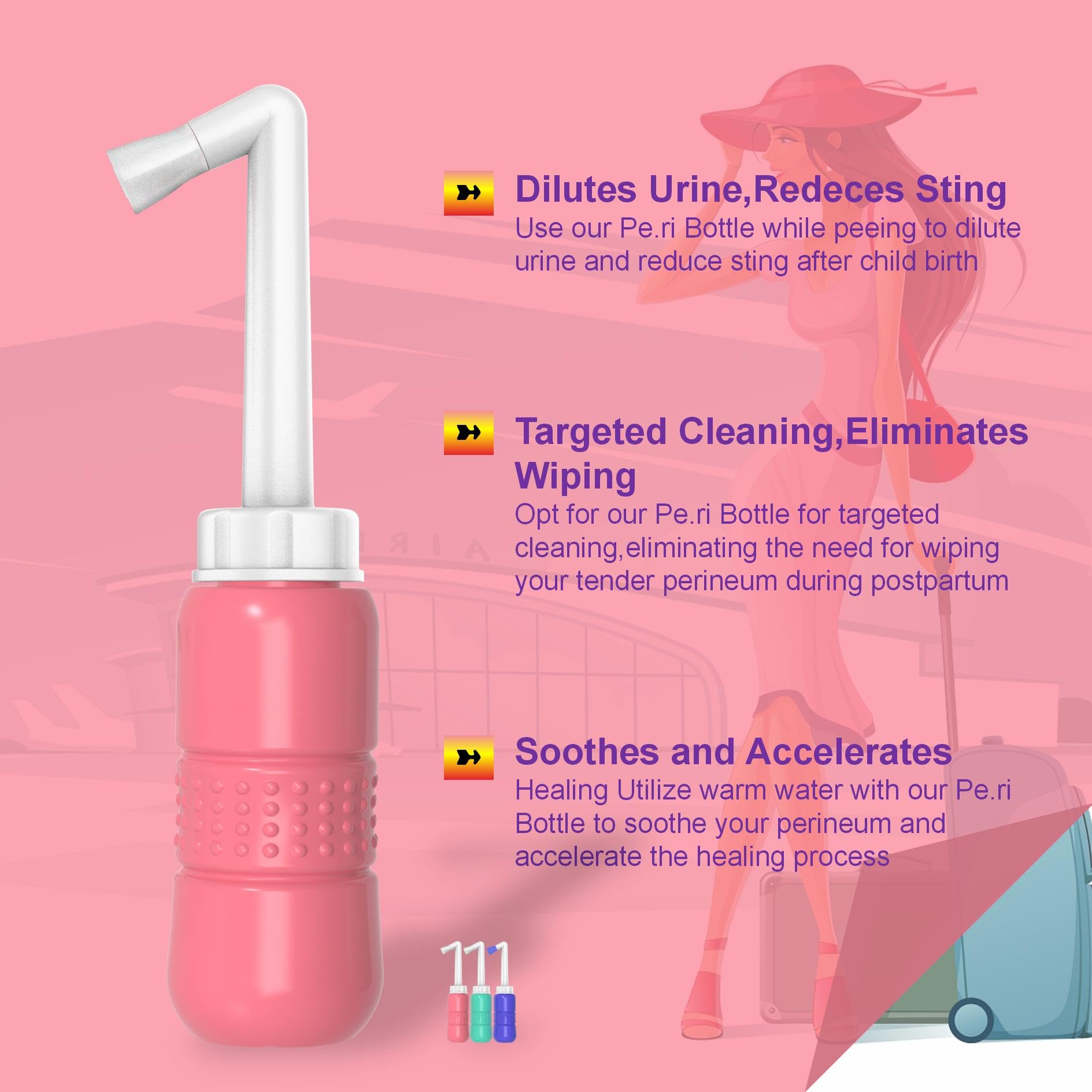 2 Pack 300ML Portable Bidet Blue Pink Travel Bidet Sprayer for Postpartum Menstrual Adults Kids Upside-Down Squeeze for — view 4