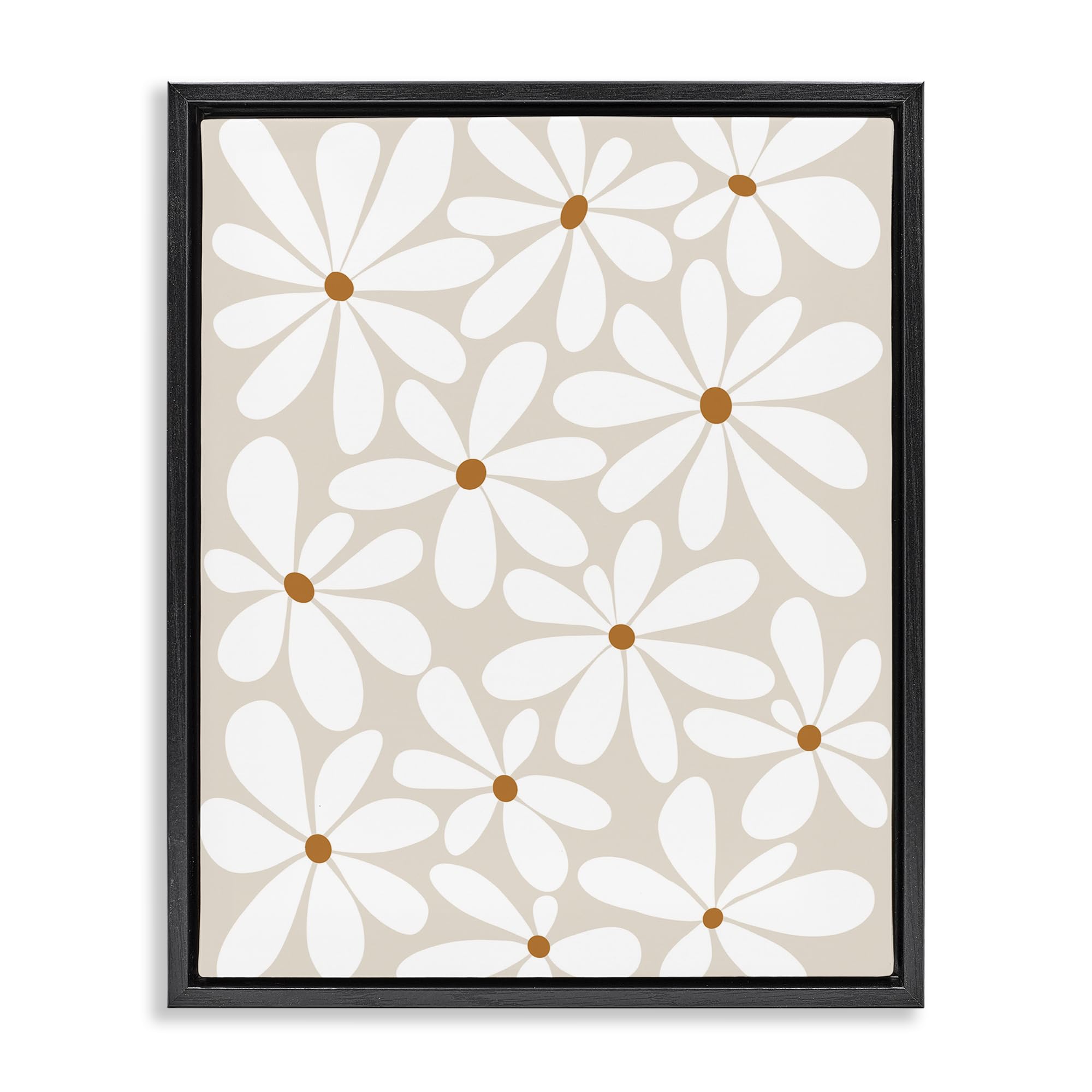 Stupell Industries Jet Black (Matte) 'Beige & White Daisies'| Floating Frame Canvas Art