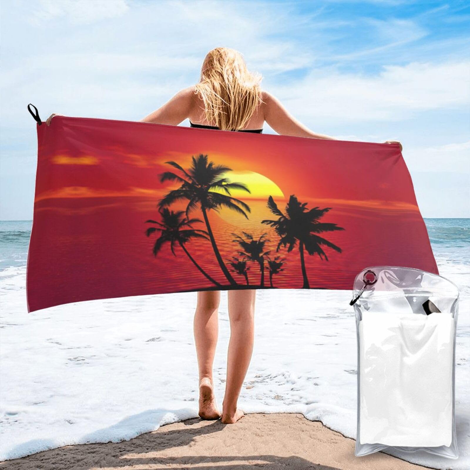 ENGhjes Tropical Sunset Print Camping Towel Fast Drying Bath Beach Shower Wrap For Gym Camping Vacation Adults Portable Gift
