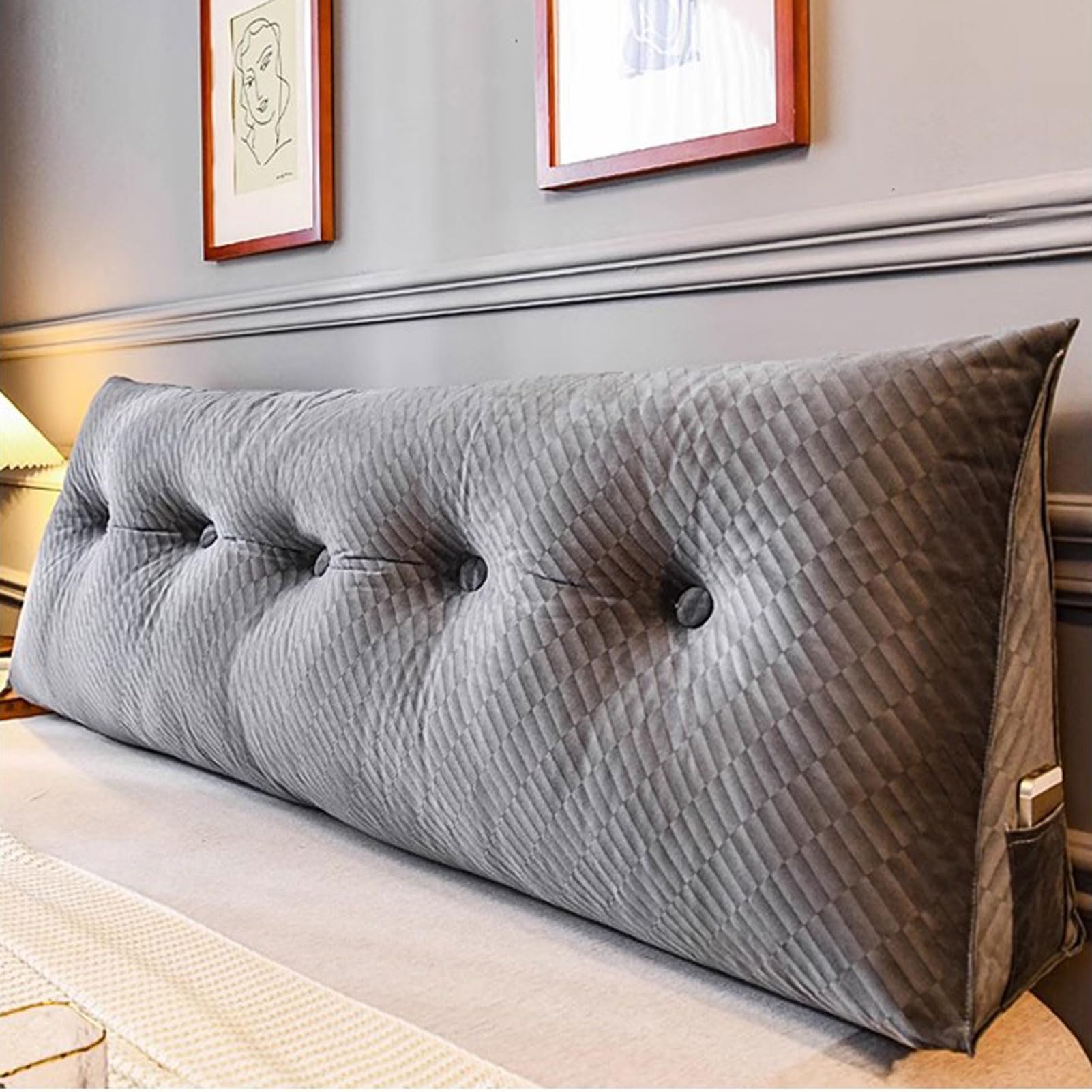 Almohada Triángulo, Almohada de Lectura con Bolsillo y Cremallera, Almohada de Apoyo Lumbar para La Espalda, Cojines de Cuña para Dormitorio, Funda Extraíble (3 200X50cm)