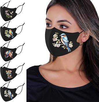 Reusable Cloth Face Mask,Animal Cloth Face Masks,Adjustable Fancy Animals Pattern Cloth Mask for Adult,Pack of 5