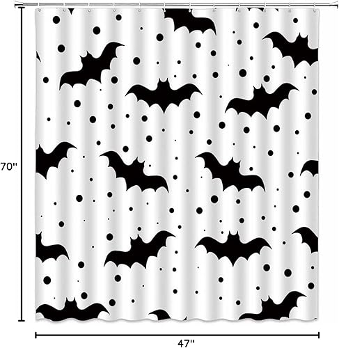 Miniatura 9 de Cortina de ducha de Halloween, espeluznante iconos de fantasmas blancos y negros, patrón de lunares, juego de decoración de baño de tela para el