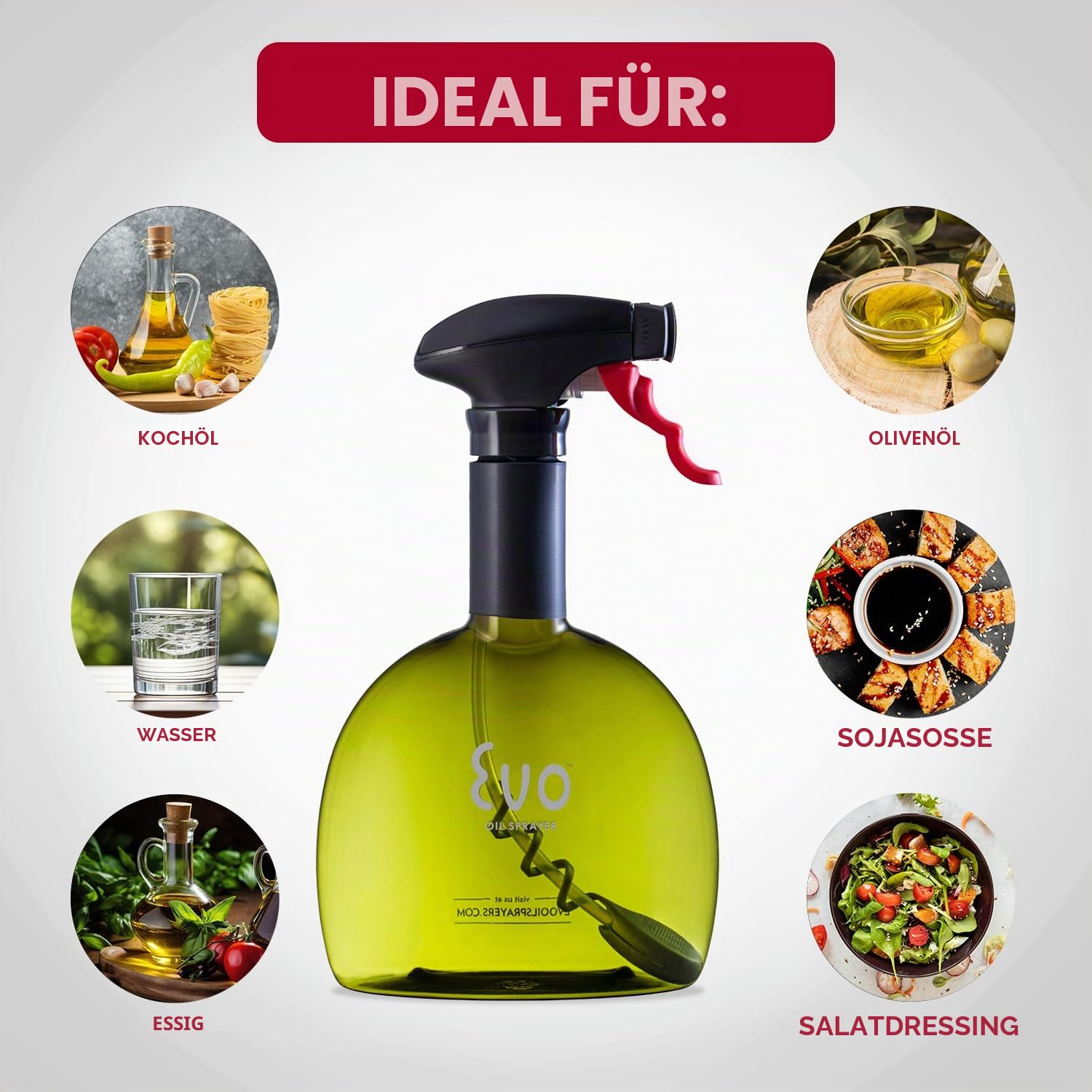 Evo Oil Sprayer Flasche ohne Aerosol für Oliven-Kochöle (530 ml, Kunststoff, grün)
