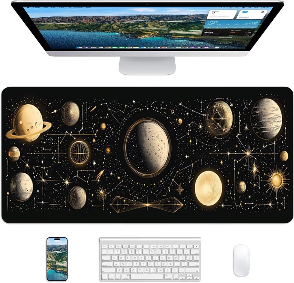 Wxuaixnn Tappetino per Mouse Gaming XXL, 160x80cm Tappetino da Scrivania, Blu Impermeabile Mousepad con Bordi Cuciti per Gamer e computer portatilea, Migliora la Precisione e la velocità -9821