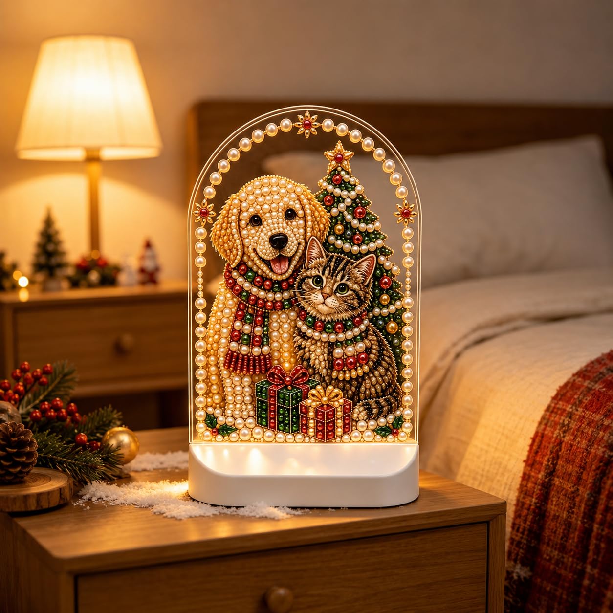DIY Christmas Pearl Diamond Art Kit Night Light with Multi‑color LED
