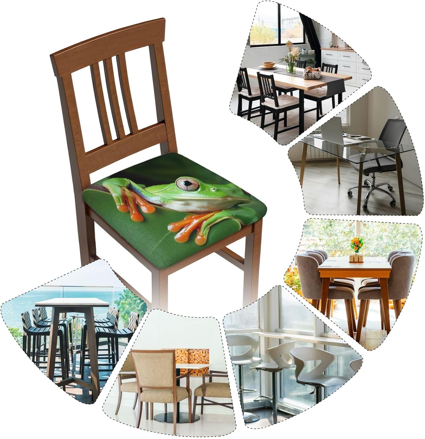 Tree Frog Baby Print Square Cushion Covers 6 Pcs Set Elastic Non-Slip Seat Cushion Slipcovers Pet Furniture Protectors for Chair, Sofa