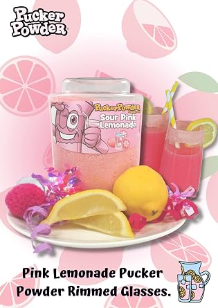 Pucker Powder Sour Pink Lemonade,Party Favors - Weddings - Receptions - Bridal and Baby Showers - Birthdays - Toppings - Decorations, 9.5oz: - 1 Ct