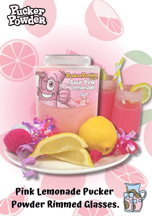 Pucker Powder Sour Pink Lemonade,Party Favors - Weddings - Receptions - Bridal and Baby Showers - Birthdays - Toppings - Decorations, 9.5oz: - 1 Ct