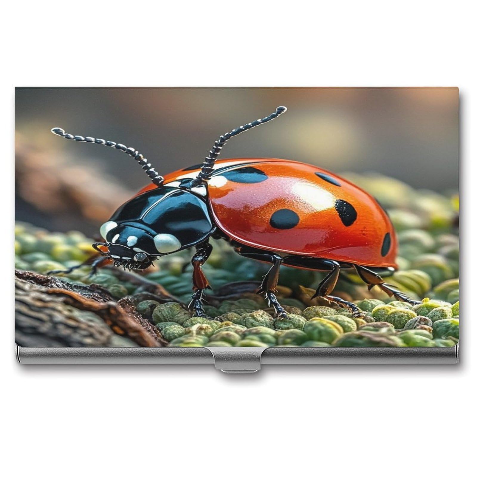 FekiLoot Red Ladybug Business Card Holder for Men Women Metal Slim Organizer Business Card Carrier Wallet Name Cards Holder Retro Slim Pocket Purse Small Portable Card Case