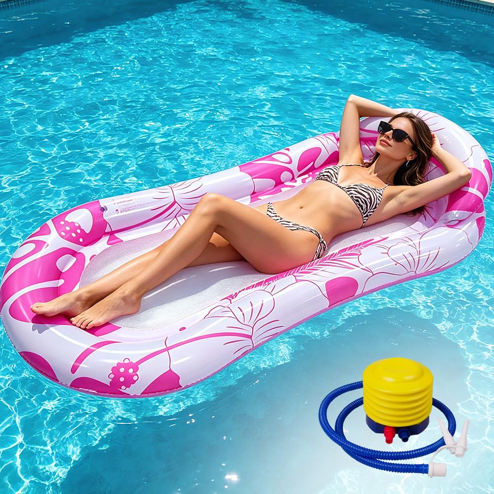 Swimming Pool Float Hammock, 4 in 1 Comfortable Lounge Raft for Adults, Inflatable Pool Lounger for Sunbath Tanning Summer Holiday Sea Beach Party Fun, Pink