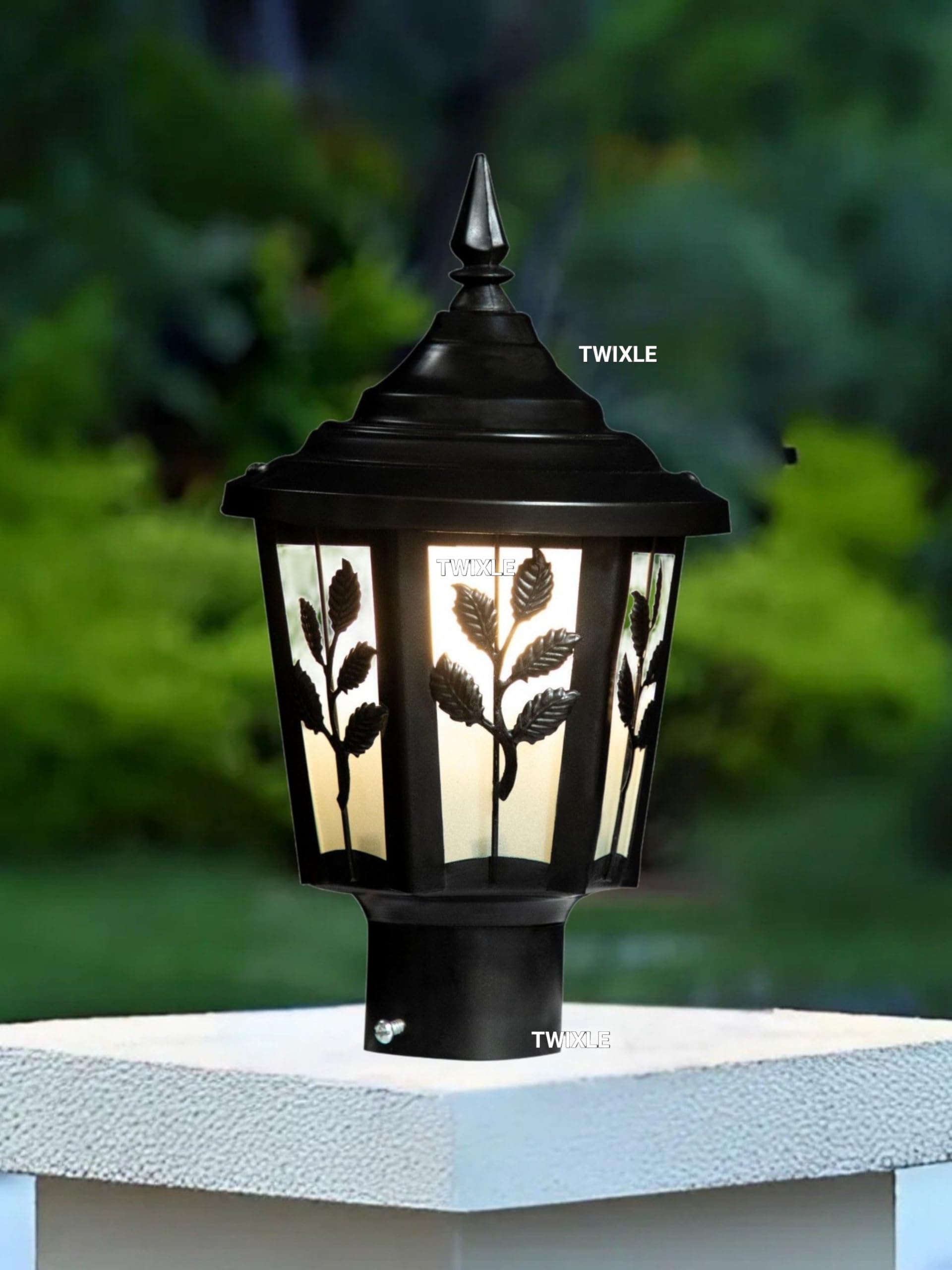 Metal Glass Gate Light with Tulsi Leaf Design, 20 cm, Waterproof Outdoor Light for Garden, Black (Without Bulb Pack of 1)-image-41