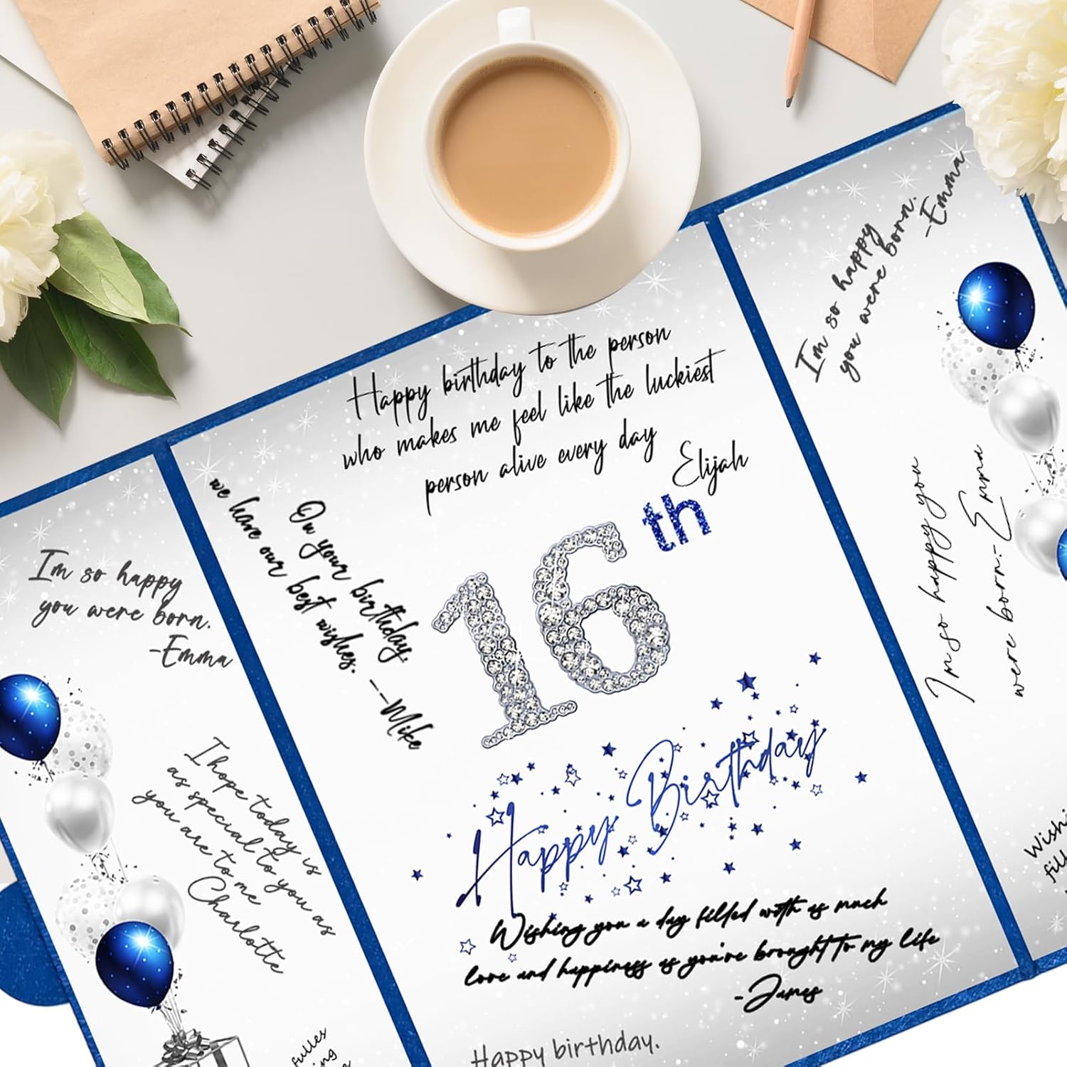 Crenics 16th Birthday Decorations for Boy or Girls, Creative 16th Birthday Guest Book Alternative, Blue and Silver 16 Birthday Signature Book 18 x 12 inch, Great Sweet 16 Birthday Gifts - Image 9
