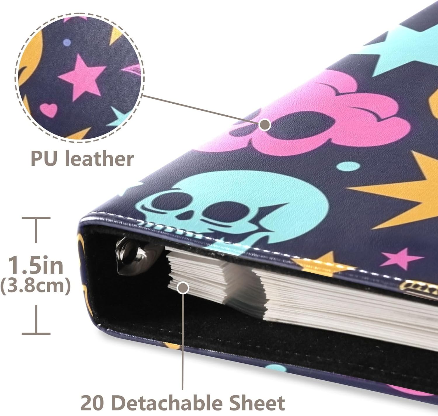 JIPONI Skull Graffiti Large Photo Album, DIY Leather Cover Scrapbook Albums for 4x6 5x7 6x8 Pictures, Self Adhesive Memory Book for Wedding, Baby, Family