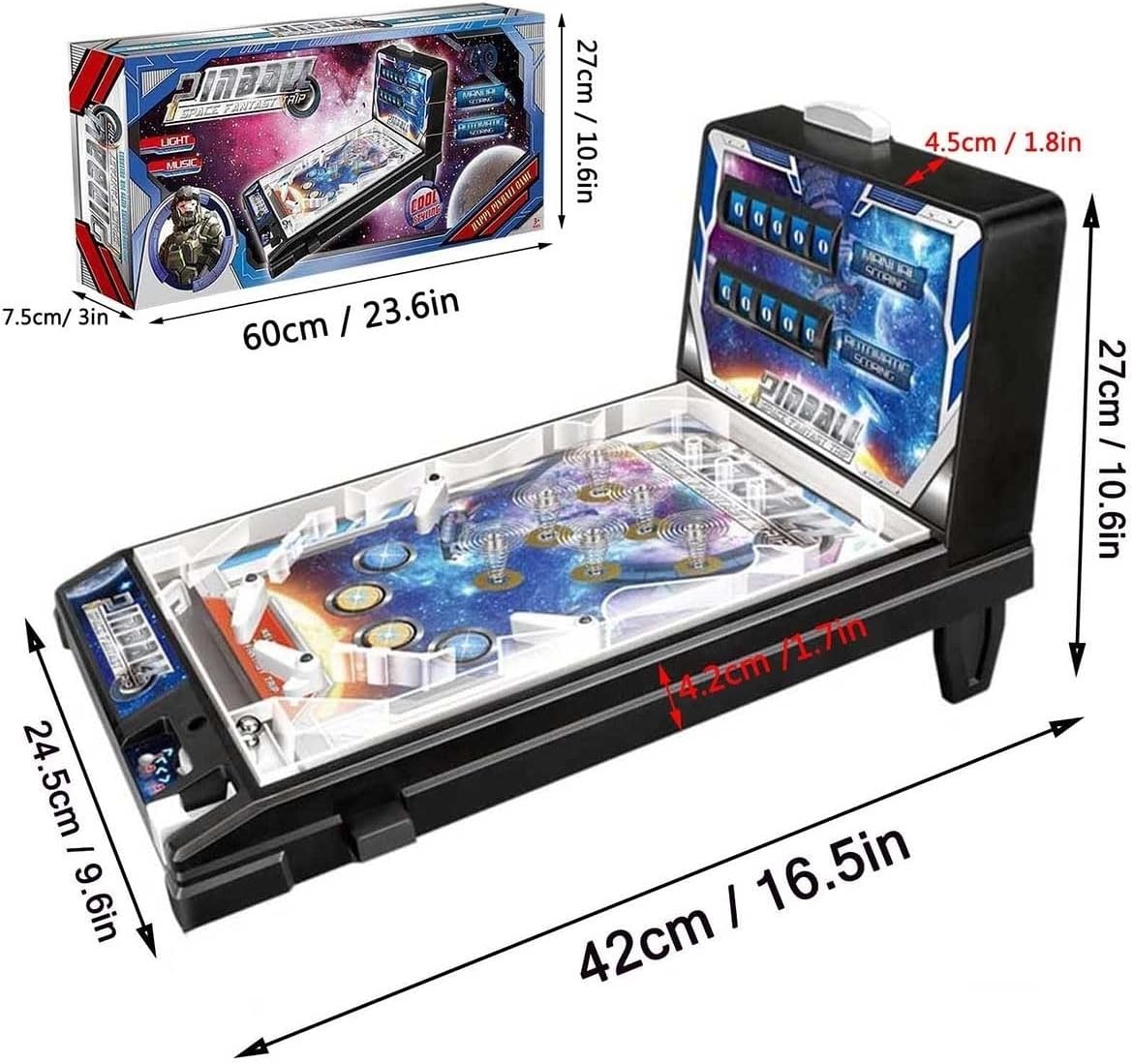 Pinball Machine Retro Arcade Machine Mini Arcade Game Electronic Super Pinball Game with Scorer/Lights/Music