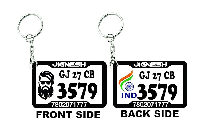 Personalise Acrelic Material ( Printed ) Number Plate Key chain for Car And Bike ( Chq All Image For How To Add Your Wehical Number )