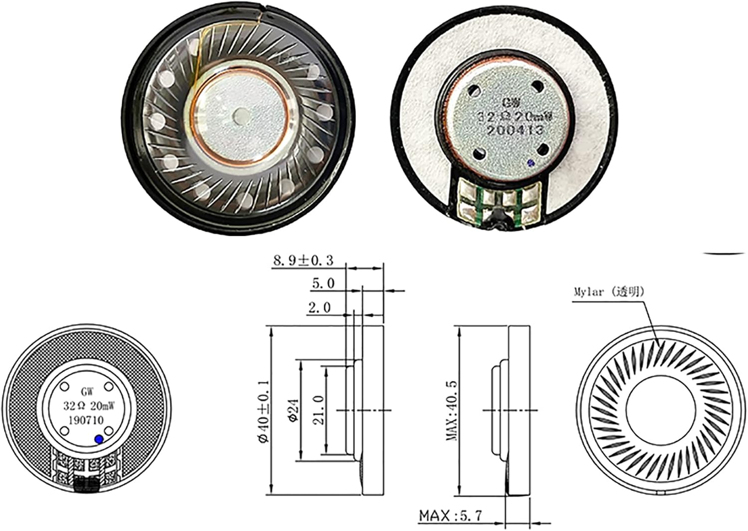 40mm Headphone Speaker Driver 32ohm for Bose QC45 QC2 QC15 QC25 QC35 QC3 AE2 OE2, Studio 2 Studio 3, Solo 2 Solo 3, Kraken 7. 1, Akg K55, Marshall Major 2 Headset Replacement Speaker 1pair image 4