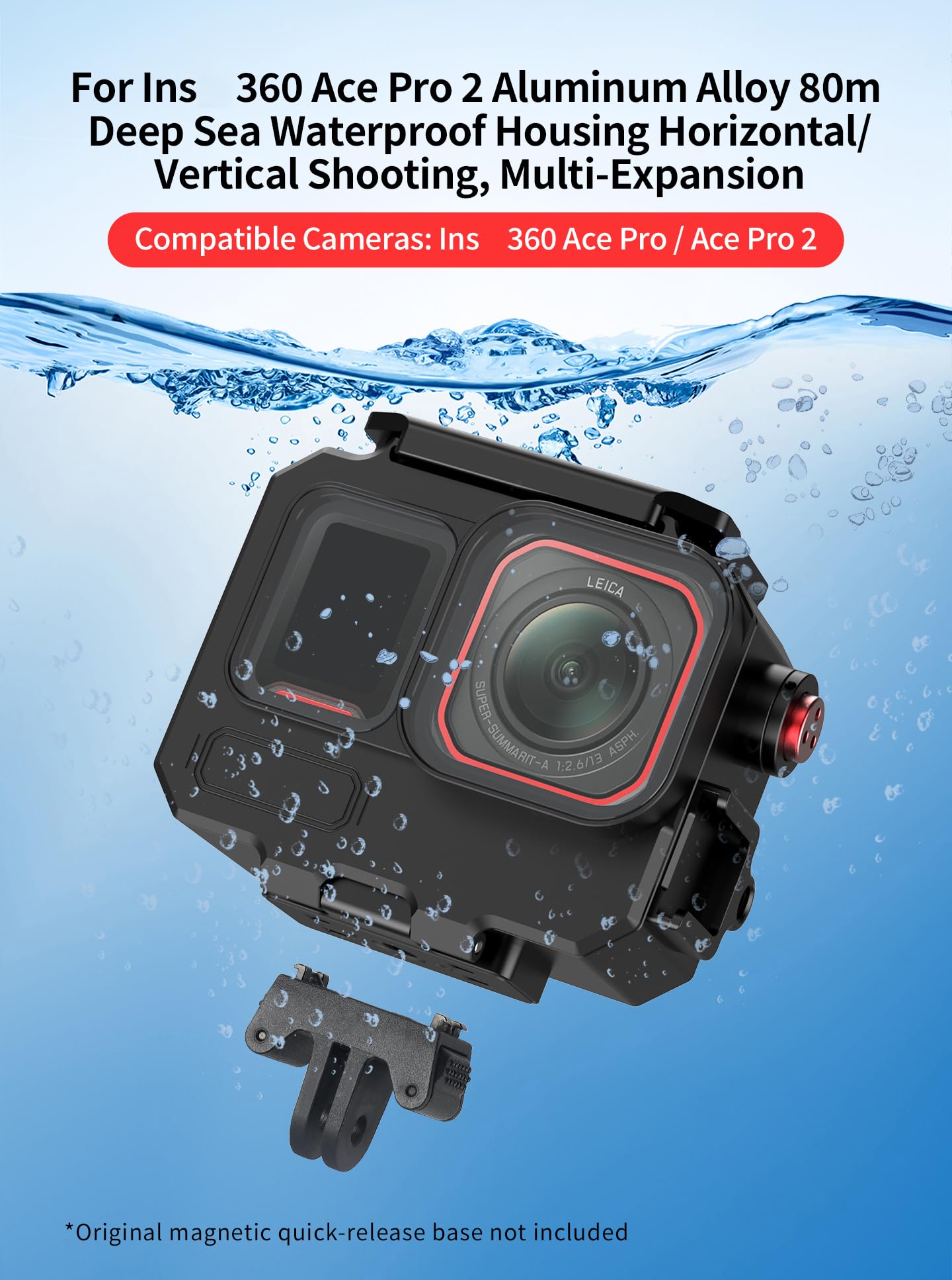Custodia impermeabile in alluminio da 80 m per Ace Pro/Ace Pro 2, custodia per fotocamera con adattatore magnetico, custodia protettiva per fotocamera subacquea (solo custodia subacquea)