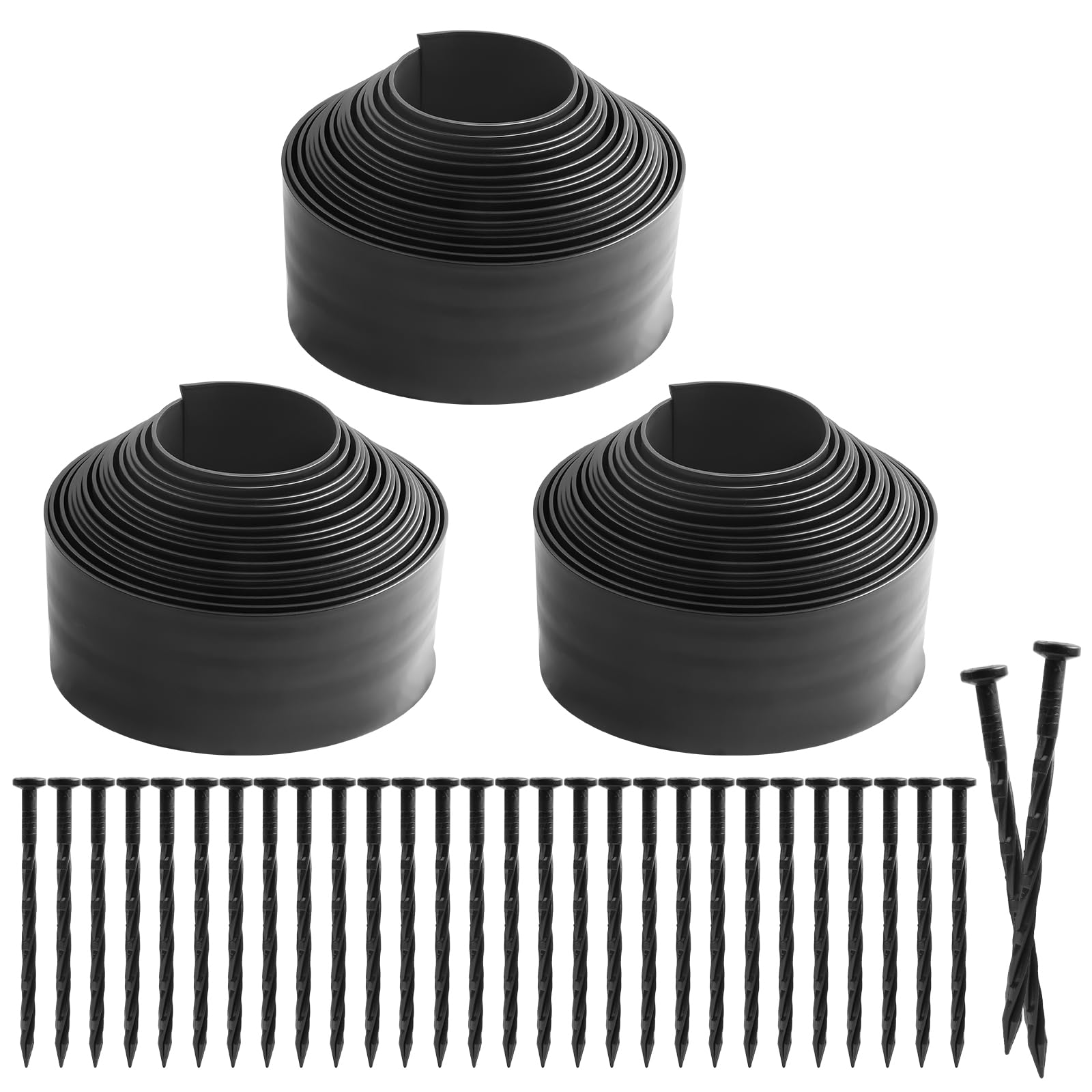 3Pack Landscape Edging, 4in Tall-99FT Length Garden Edging with 90pcs Spikes, Plastic No Dig Edging for Landscaping, Garden Edging Border for Lawn, Flower Bed, Yard Pathway