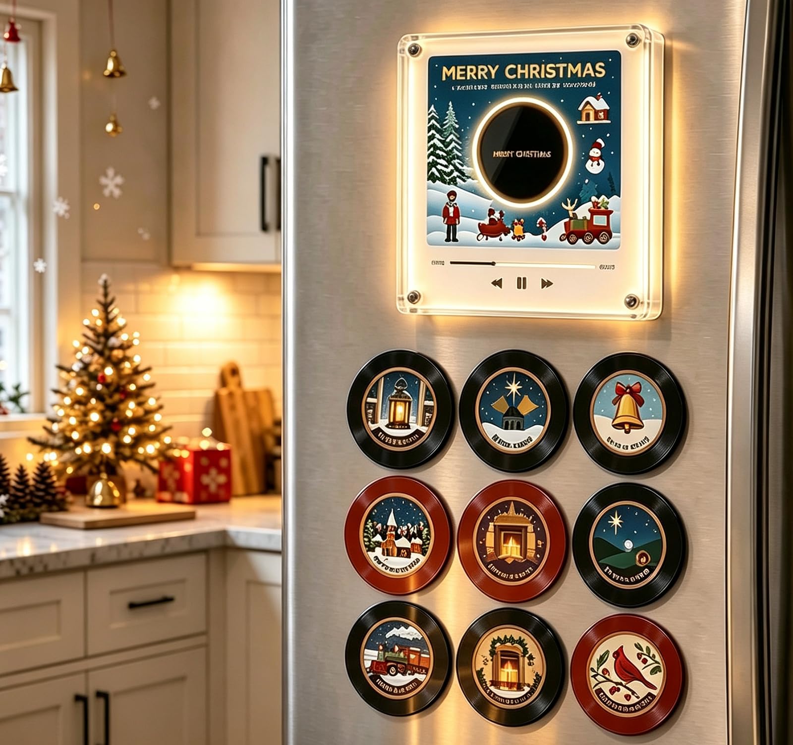 Magnetic Fridge Mini Vinyl Music Player Box Christmas (D, 1set)