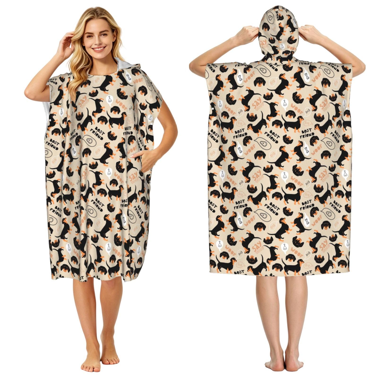 Poadnly Dachshund, Adult Hooded Beach Towel 90 x 110 cm,Changing Bath Robe, Surf Poncho Towel For Women Men