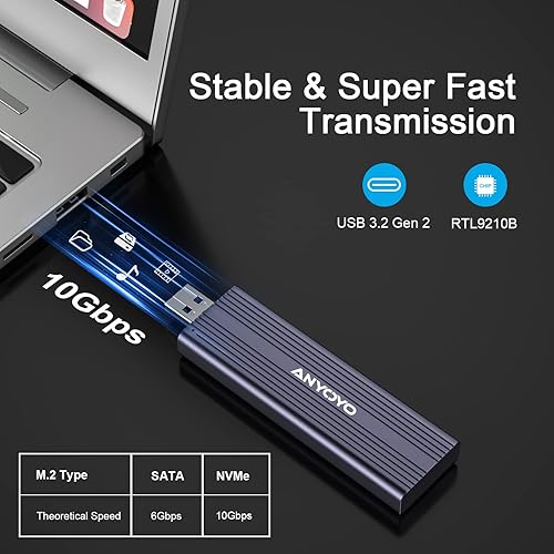 Miniatura 3 de ANYOYO Carcasa SSD SATA M.2 NVME, USB 3.2 Gen 2 10 Gbps Carcasa de unidad de estado sólido para 2242 2260 2280 M.2 NVME/SATA SSD con M-Key o M+B Key