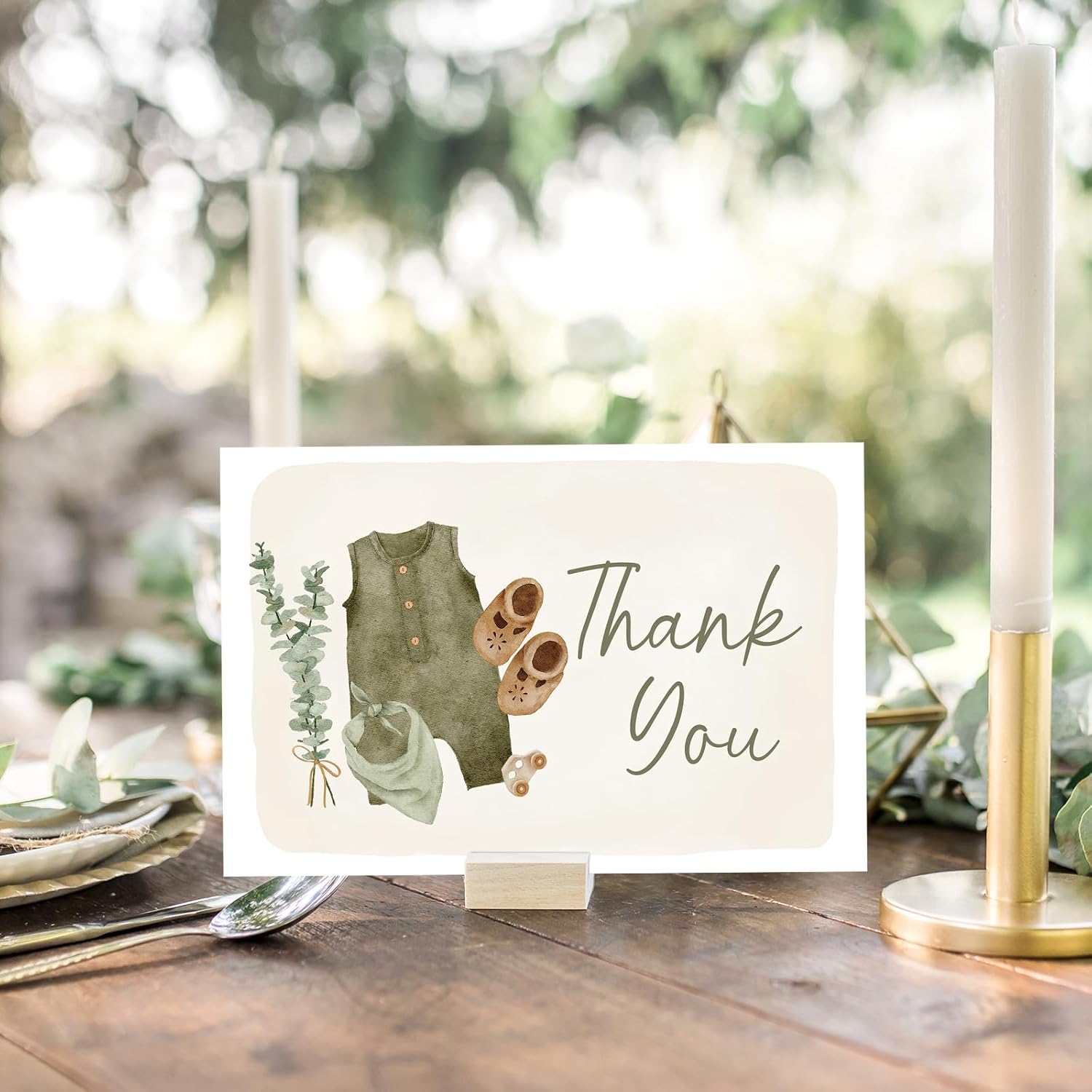 JarThenaAMCS 24 Pack Baby Shower Thank You Cards Green Baby Cloth Note Cards with Envelopes Stickers Greeting Blank Card for Boy Birthday Baby Shower - Image 5