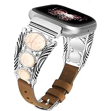 Minyee Fitbit Versa 2 Band/Versa Lite/Versa Band ile Uyumlu Deri  erit, Kad nlar i in Turkuaz Saat Kordonlar , Vintage Bohem Etnik Antik Tak  Tarz  Versa 2 i in Kay